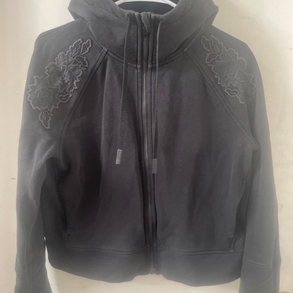 Lululemon Women's Embroidered To You Zip Up Hoodie Black Cotton Terry Size 10 - Picture 4 of 8